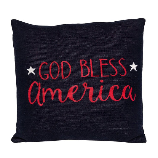 20" Navy Blue Red And White God Bless America Text Cotton Throw Pillow