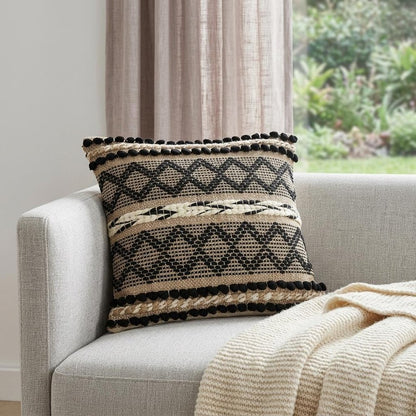 Black And Sand Woven Decorative Pillow