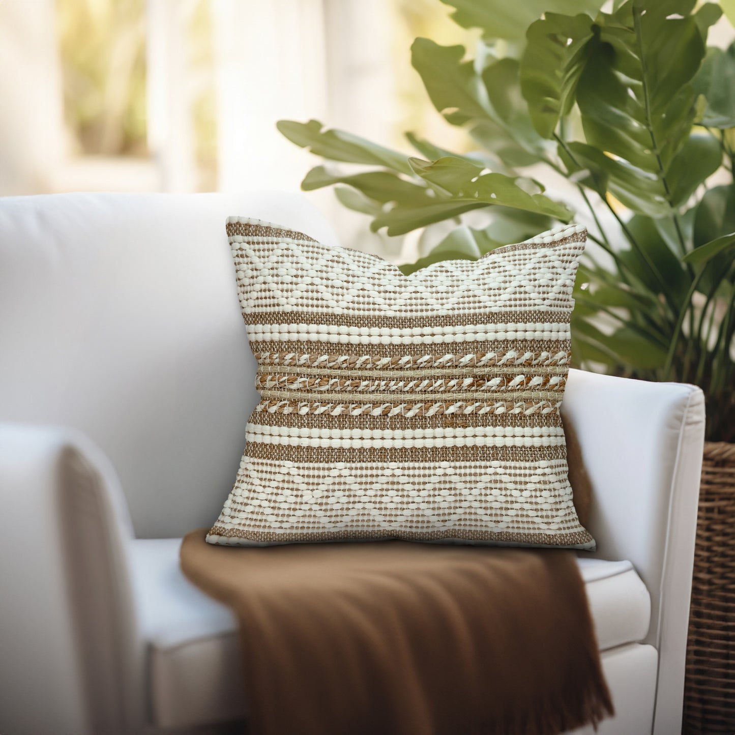 Linen And Brown Jute Throw Pillow