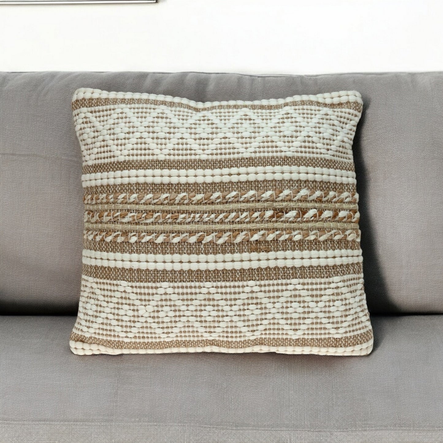 Linen And Brown Jute Throw Pillow