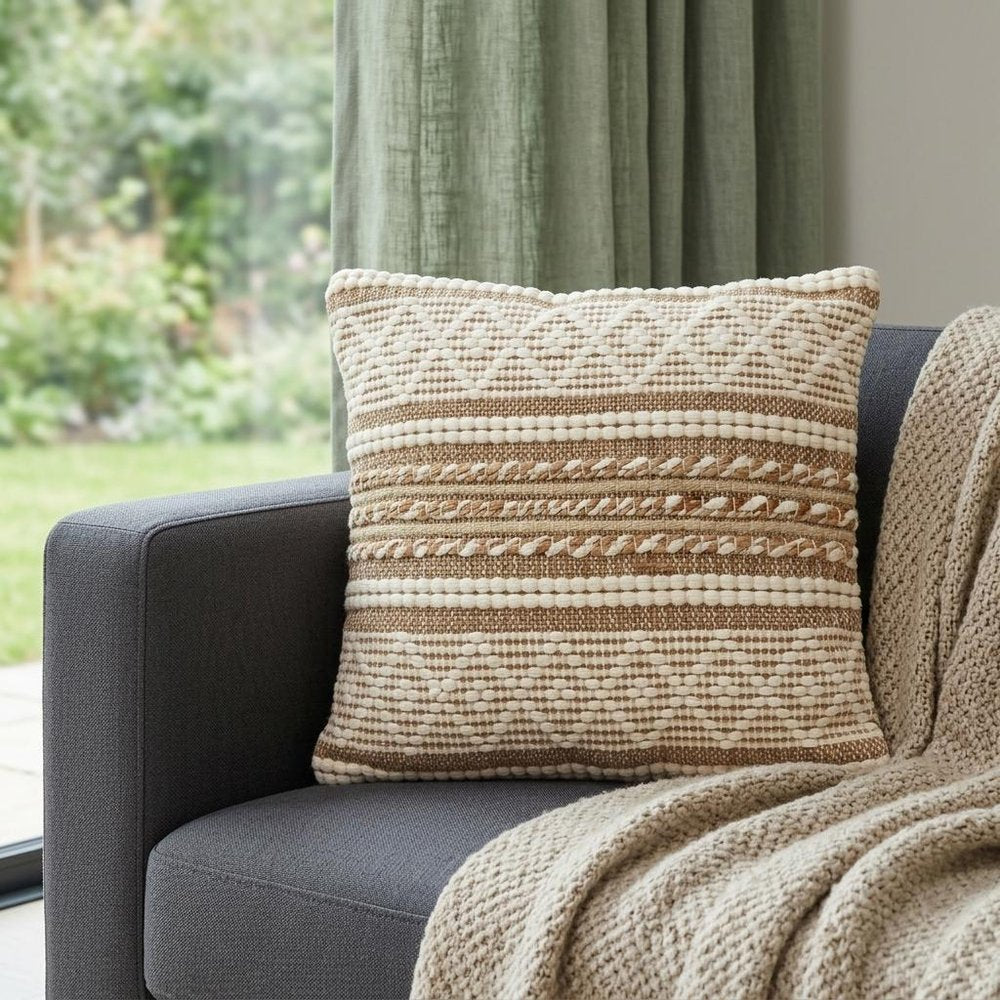 Linen And Brown Jute Throw Pillow