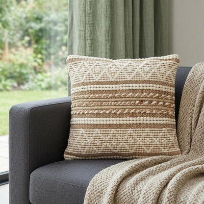 Linen And Brown Jute Throw Pillow
