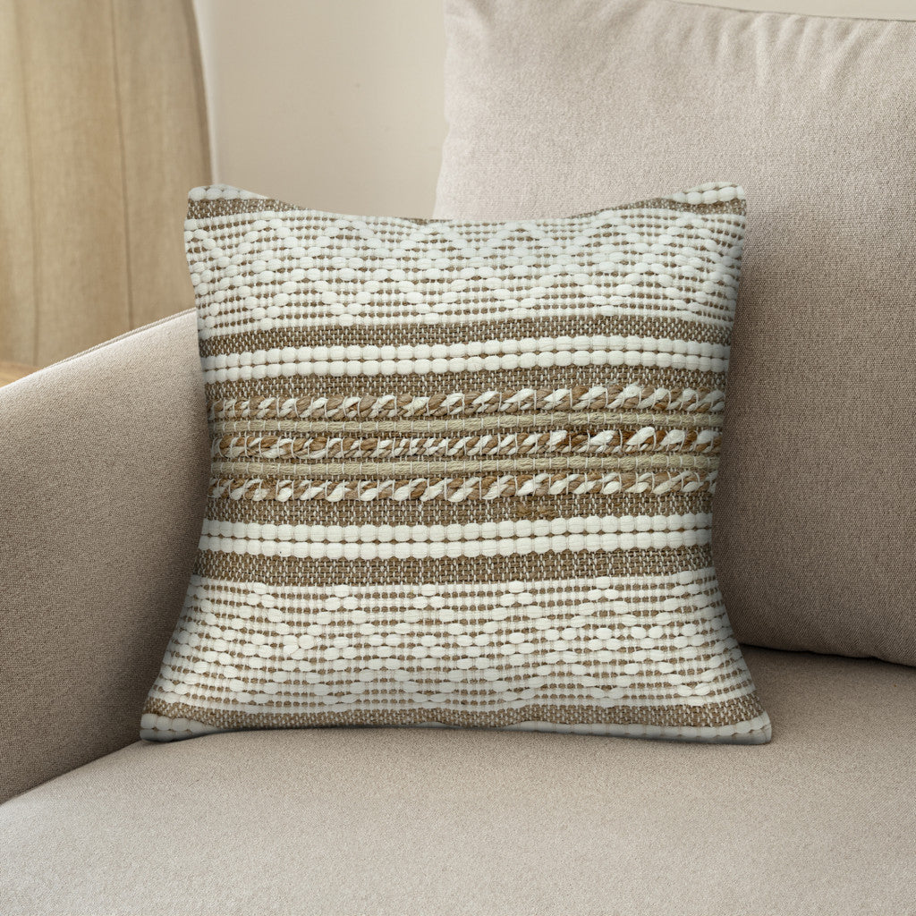 Linen And Brown Jute Throw Pillow