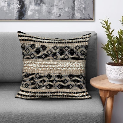 18" Natural Charcoal And Cream Geometric Cotton Blend Throw Pillow
