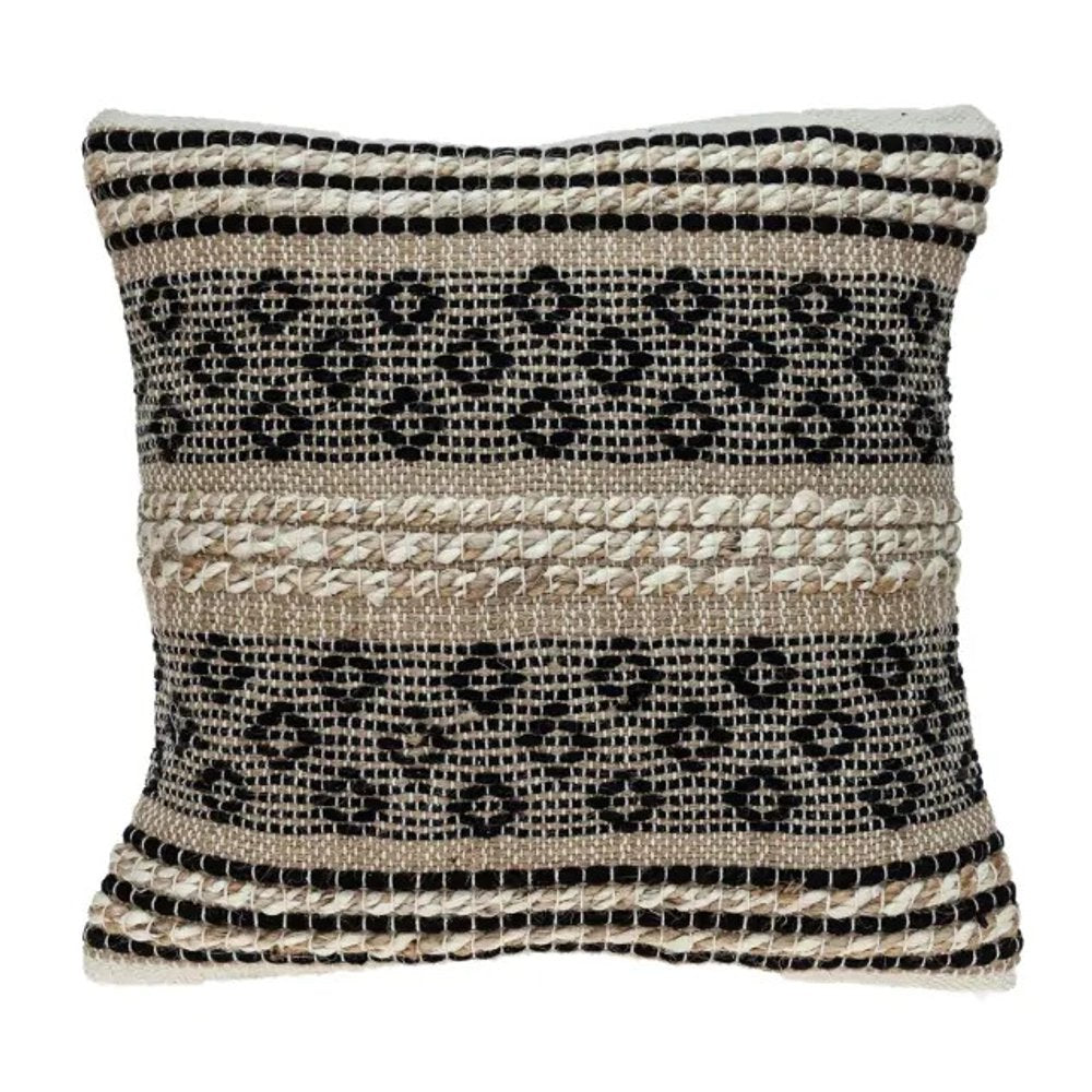 18" Natural Charcoal And Cream Geometric Cotton Blend Throw Pillow