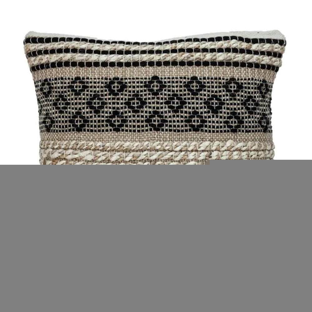 18" Natural Charcoal And Cream Geometric Cotton Blend Throw Pillow