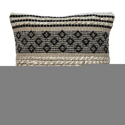 18" Natural Charcoal And Cream Geometric Cotton Blend Throw Pillow