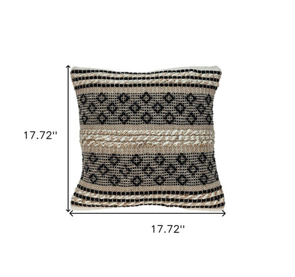 18" Natural Charcoal And Cream Geometric Cotton Blend Throw Pillow