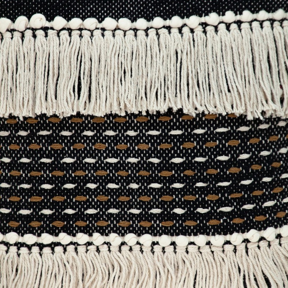 18" Black and Ivory Striped Cotton Blend Throw Pillow with Texture