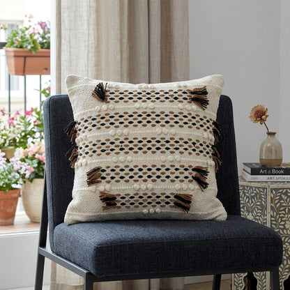 Creamy Beige Textured Throw Pillow