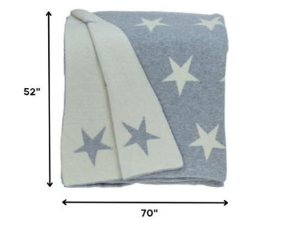 Gray And White Stars Knitted Throw Blanket