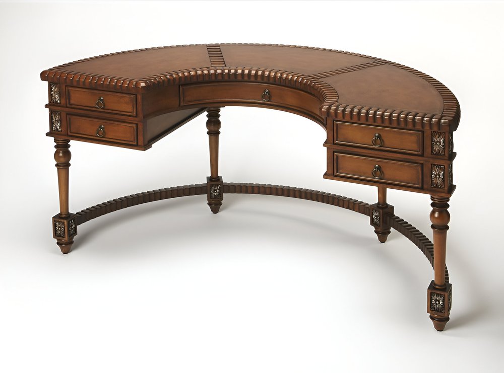 60" Dark Brown Solid Wood Kidney Writing Desk