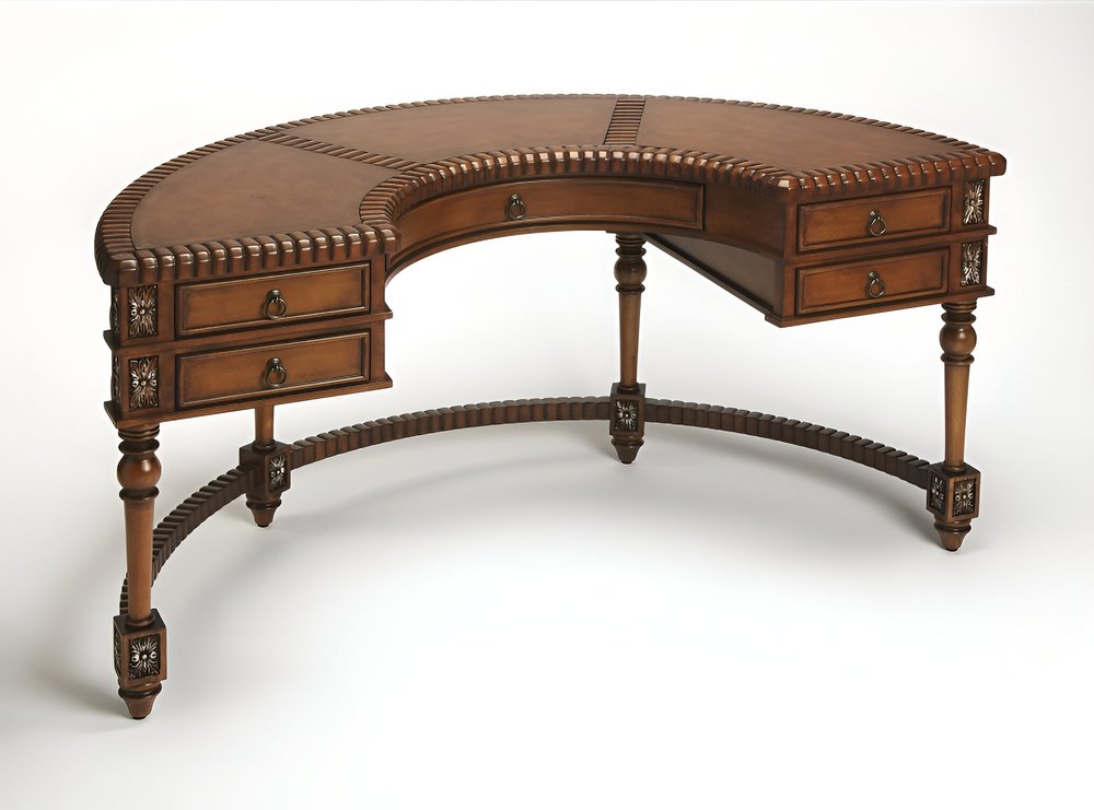 60" Dark Brown Solid Wood Kidney Writing Desk