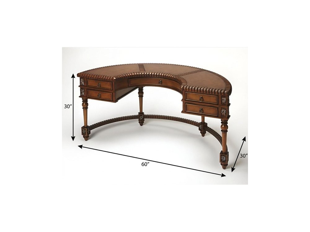60" Dark Brown Solid Wood Kidney Writing Desk