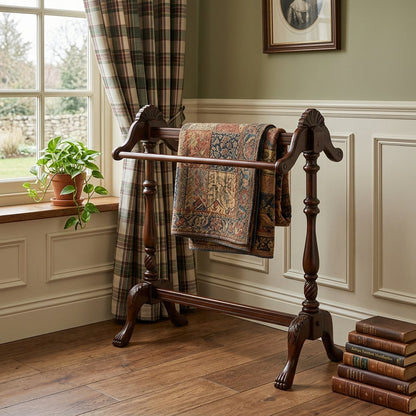 31" Dark Brown Hand Carved Wood Blanket Stand
