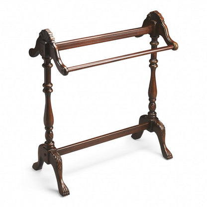 31" Dark Brown Hand Carved Wood Blanket Stand