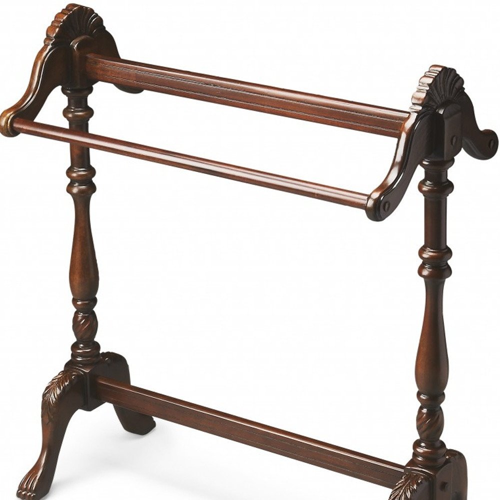 31" Dark Brown Hand Carved Wood Blanket Stand