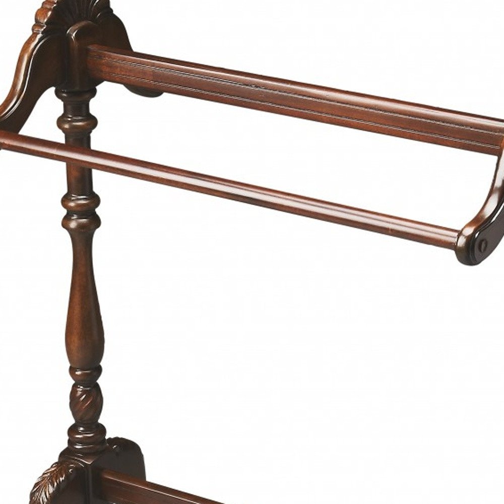 31" Dark Brown Hand Carved Wood Blanket Stand