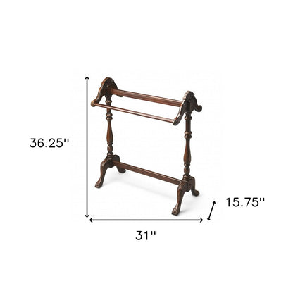 31" Dark Brown Hand Carved Wood Blanket Stand