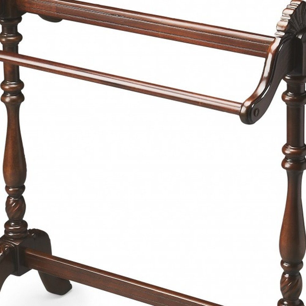 31" Dark Brown Hand Carved Wood Blanket Stand