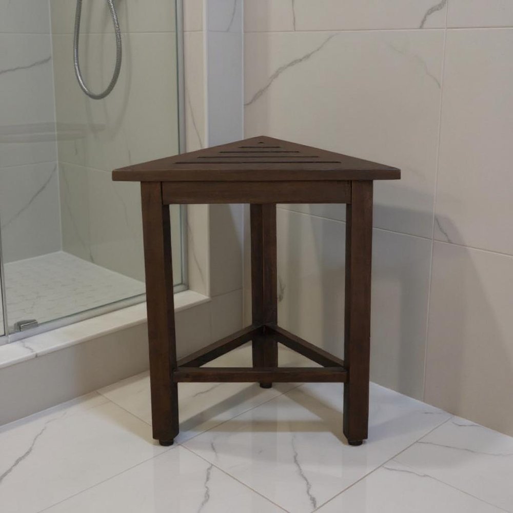 17" Dark Brown Teak Corner Shower Bench