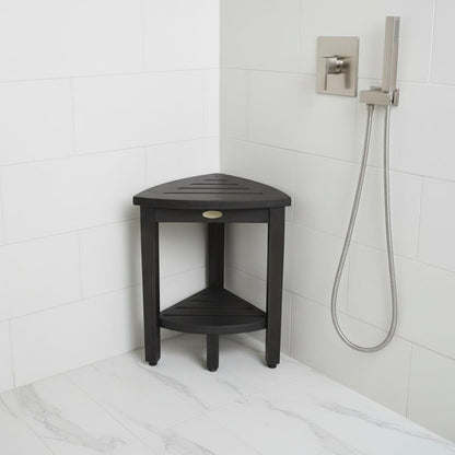 Mod Gray Teak 18" Curvilinear Corner Shower Bench With Shelf