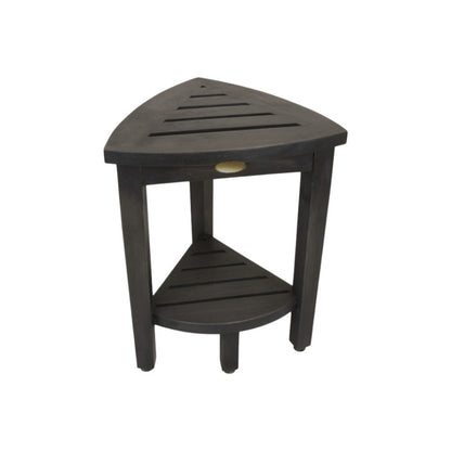 Mod Gray Teak 18" Curvilinear Corner Shower Bench With Shelf