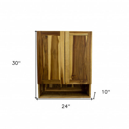 24" Brown Solid Wood Wall Mounted Accent Cabinet