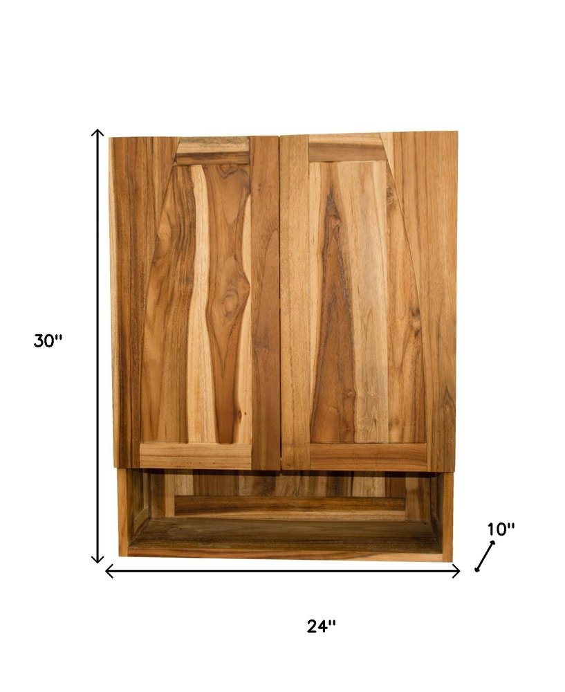 24" Brown Solid Wood Frame Wall Mounted Accent Cabinet