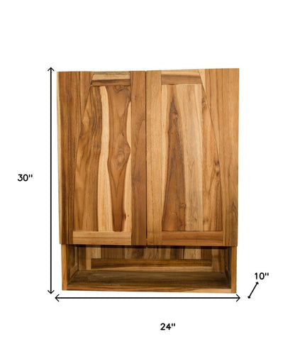24" Brown Solid Wood Frame Wall Mounted Accent Cabinet