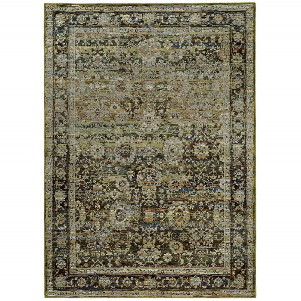 9' X 12' Green And Brown Floral Area Rug