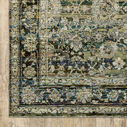 9' X 12' Green And Brown Floral Area Rug