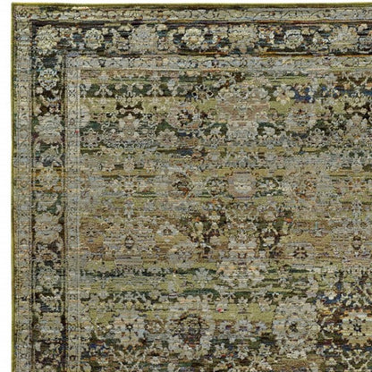 9' X 12' Green And Brown Floral Area Rug