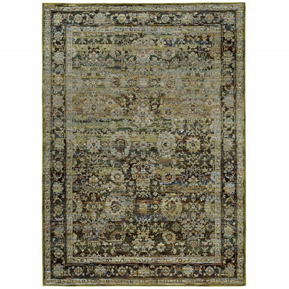 9' X 12' Green And Brown Floral Area Rug