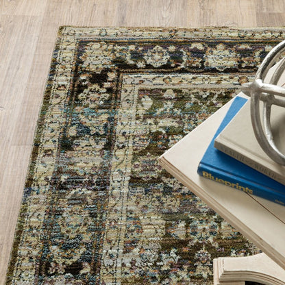 9' X 12' Green And Brown Floral Area Rug
