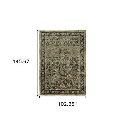 5' X 8' Green And Brown Floral Area Rug