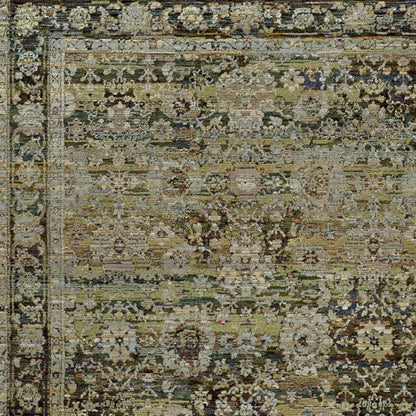 5' X 8' Green And Brown Floral Area Rug