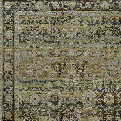 9' X 12' Green And Brown Floral Area Rug