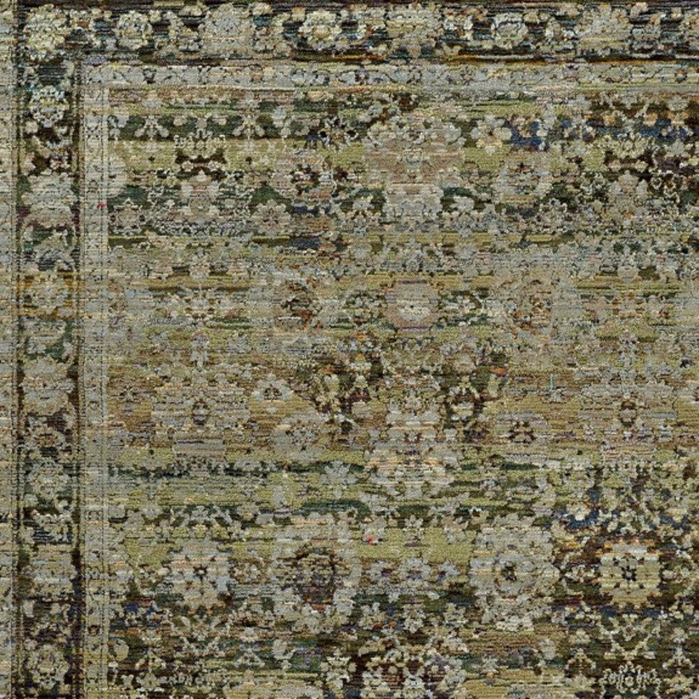 9' X 12' Green And Brown Floral Area Rug