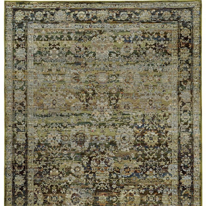 9' X 12' Green And Brown Floral Area Rug