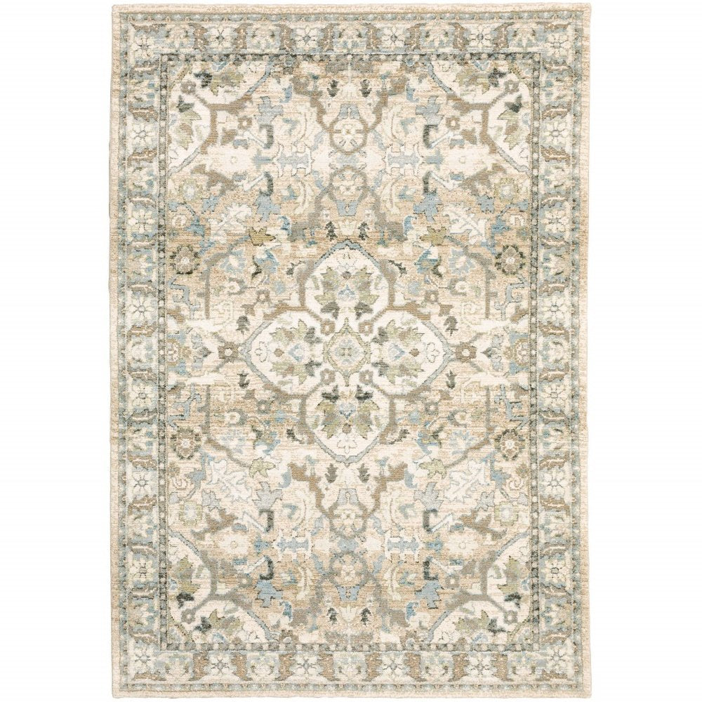 4' X 6' Beige And Ivory Medallion Area Rug