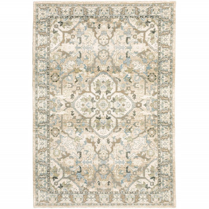 4' X 6' Beige And Ivory Medallion Area Rug