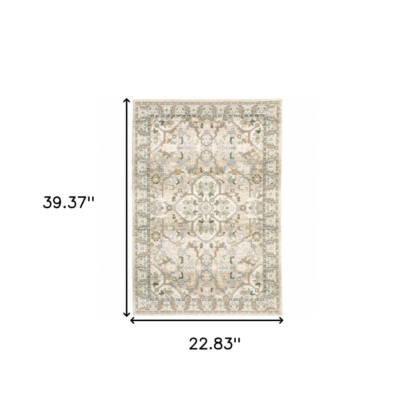 3' X 12' Beige And Ivory Medallion Runner Rug