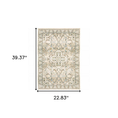2' X 3' Beige and Ivory Power Loom Area Rug