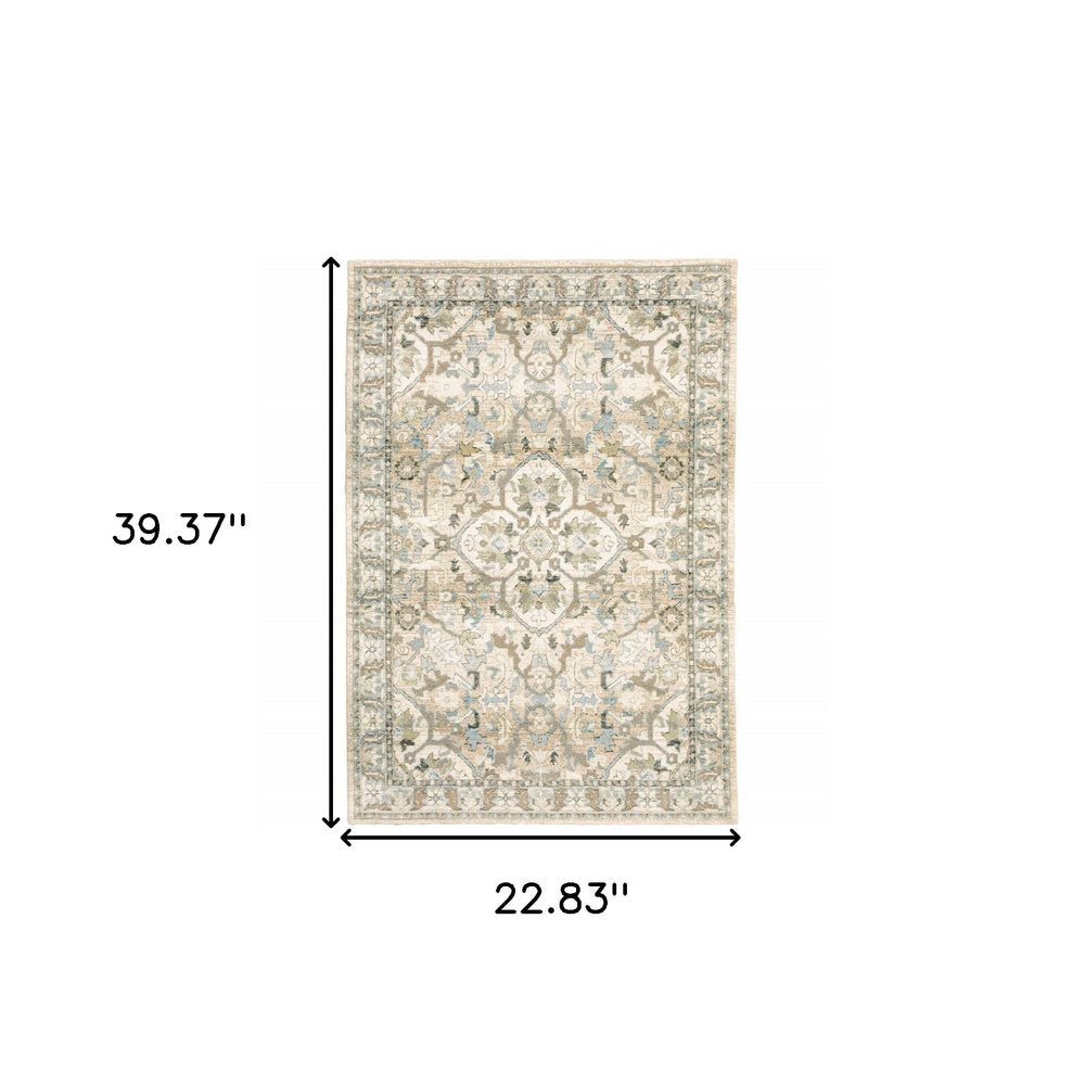 4' X 6' Beige And Ivory Medallion Area Rug
