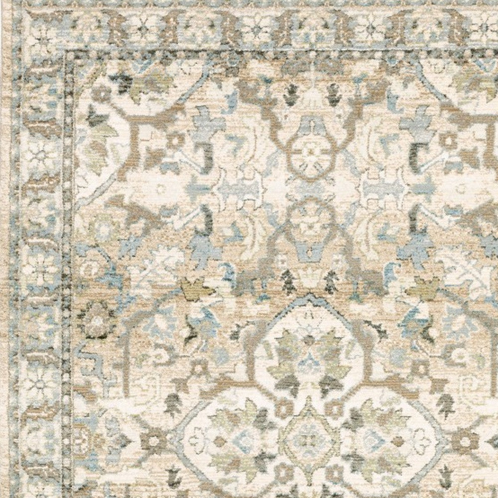 3' X 12' Beige And Ivory Medallion Runner Rug