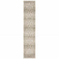 3' X 12' Beige And Ivory Medallion Runner Rug