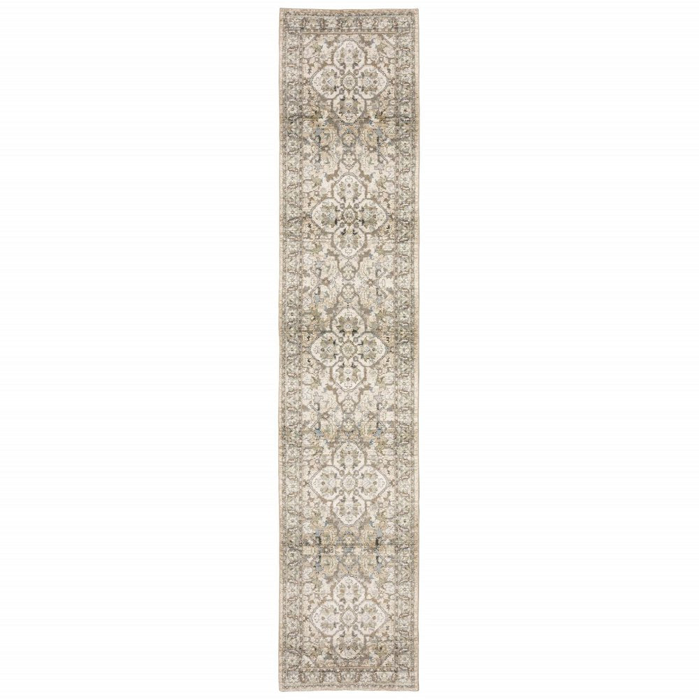 2' X 3' Beige and Ivory Power Loom Area Rug