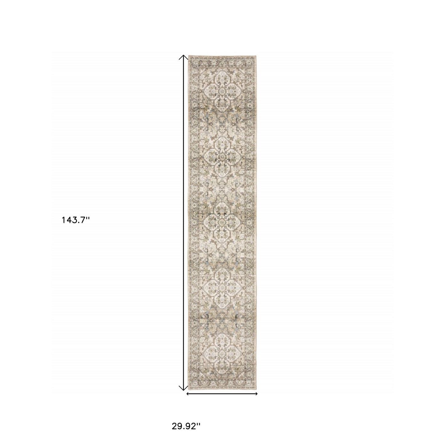 3' X 12' Beige And Ivory Medallion Runner Rug