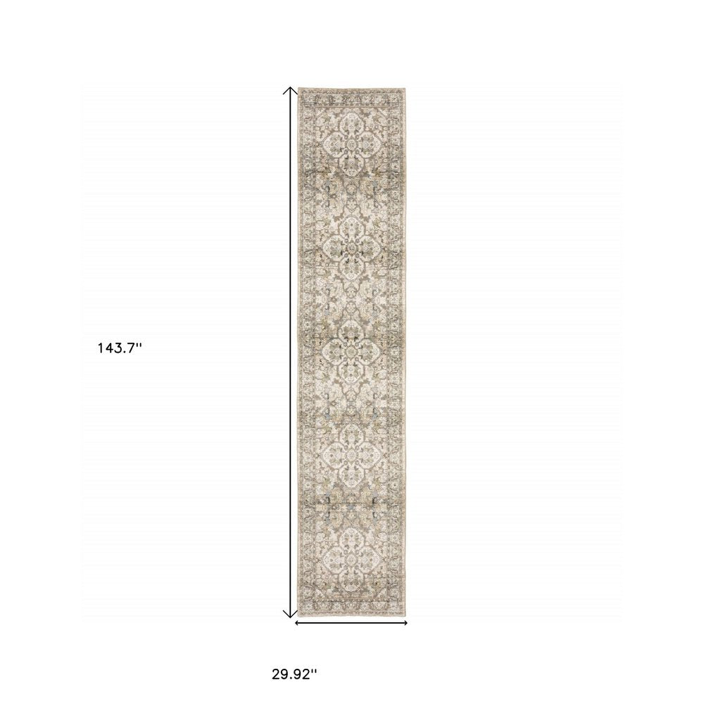 2' X 3' Beige and Ivory Power Loom Area Rug